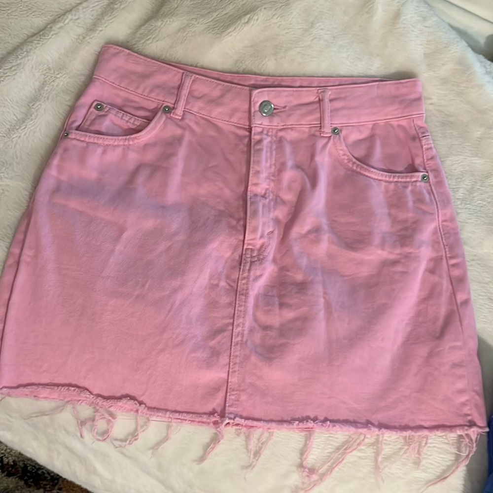 Topshop pink denim skirt
